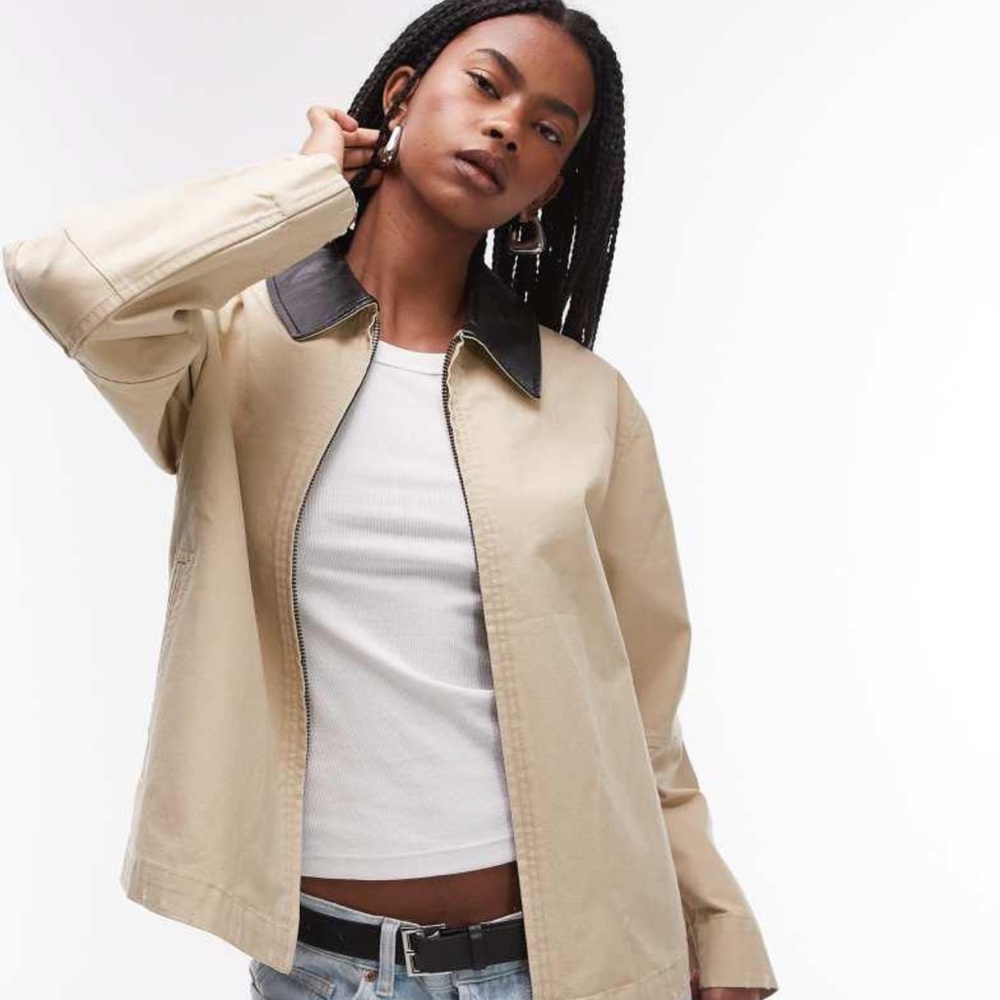 Mango contrast collar barn jacket
